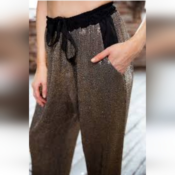 NWT $680 Chloe Kristyn 2 Pieces Sequin Gold Pants and Button Down Blouse Size L - Picture 3 of 14